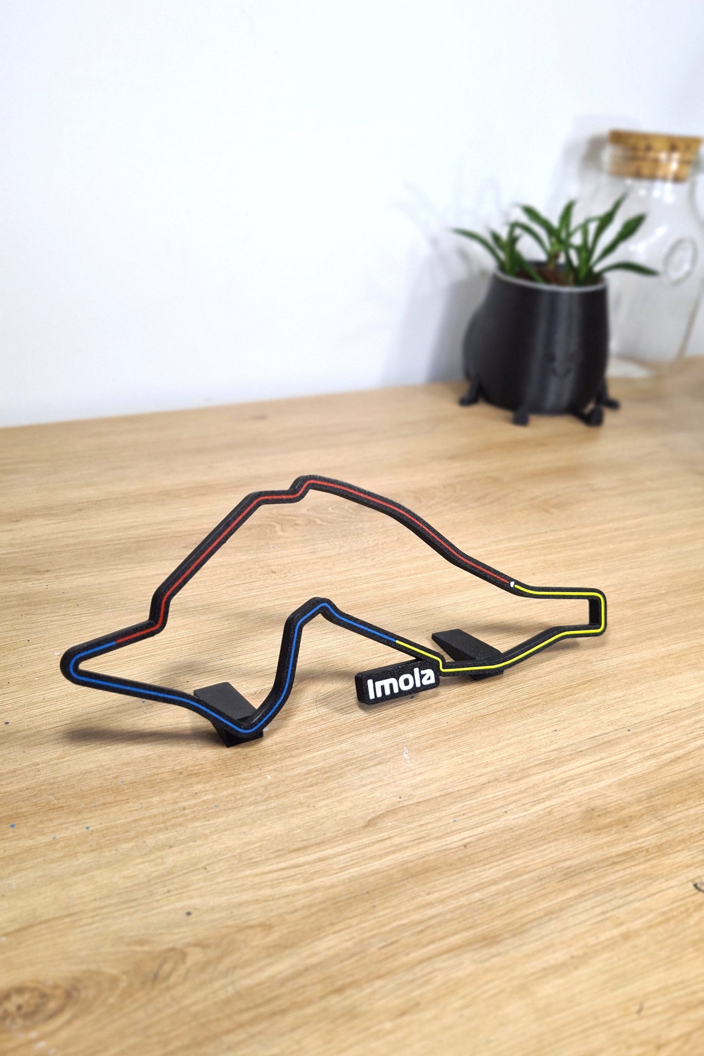 Black Imola Formula 1 circuit 3D printed track display model, unique F1 fan gift.
