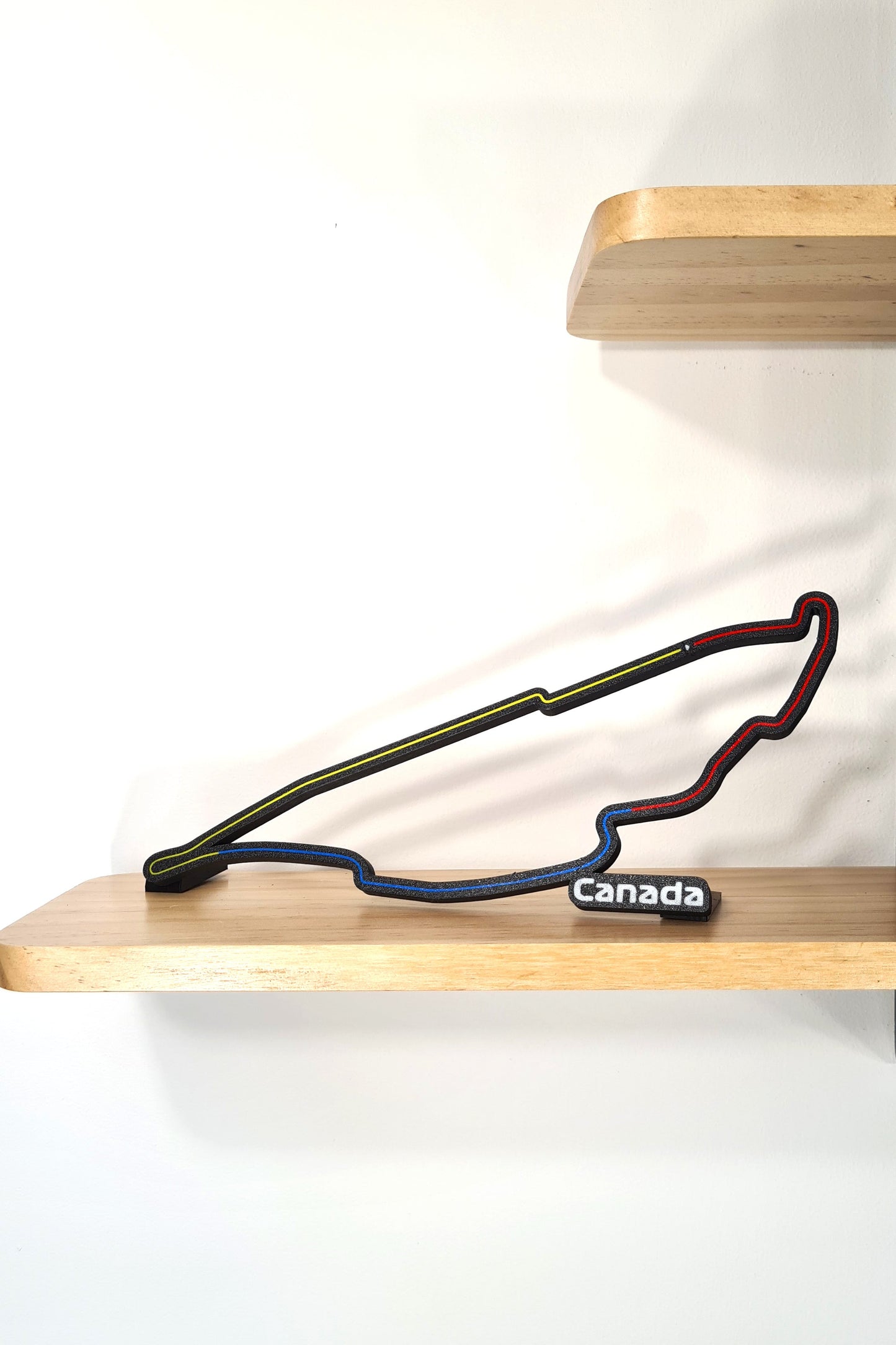 Circuit Gilles-Villeneuve Canada F1 3D track model, black with colorful lines, motorsport fan gift.