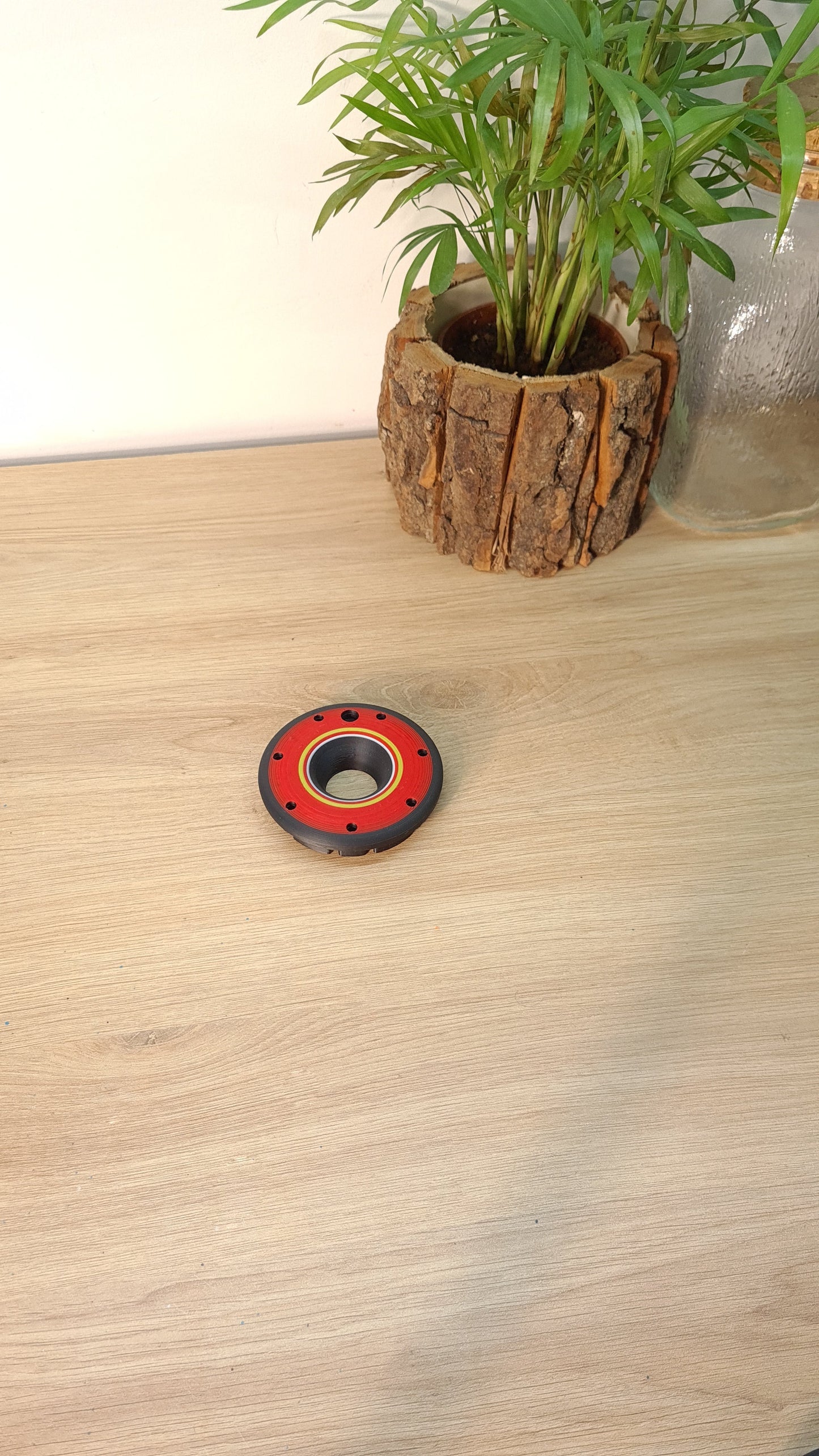 Red and yellow Pirelli F1 soft tire replica desk decor, Formula 1 fan gift
