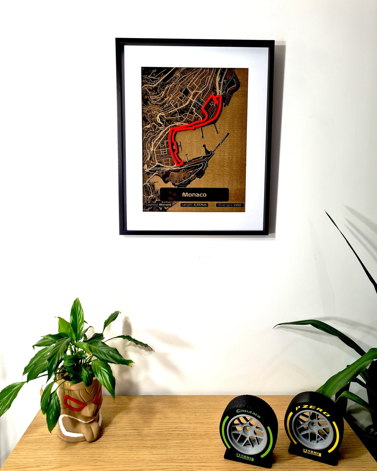 Monaco Formula 1 circuit map framed wall art, laser-cut wood motorsport decor