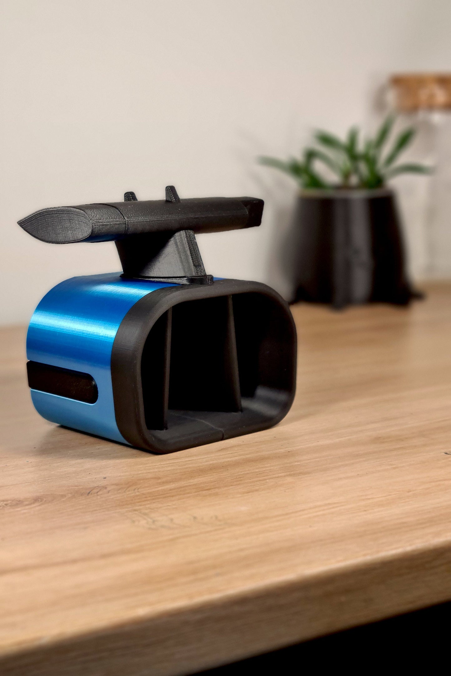 3D printed blue and black F1 rear wing phone stand and desk organizer, unique F1 fan gift.