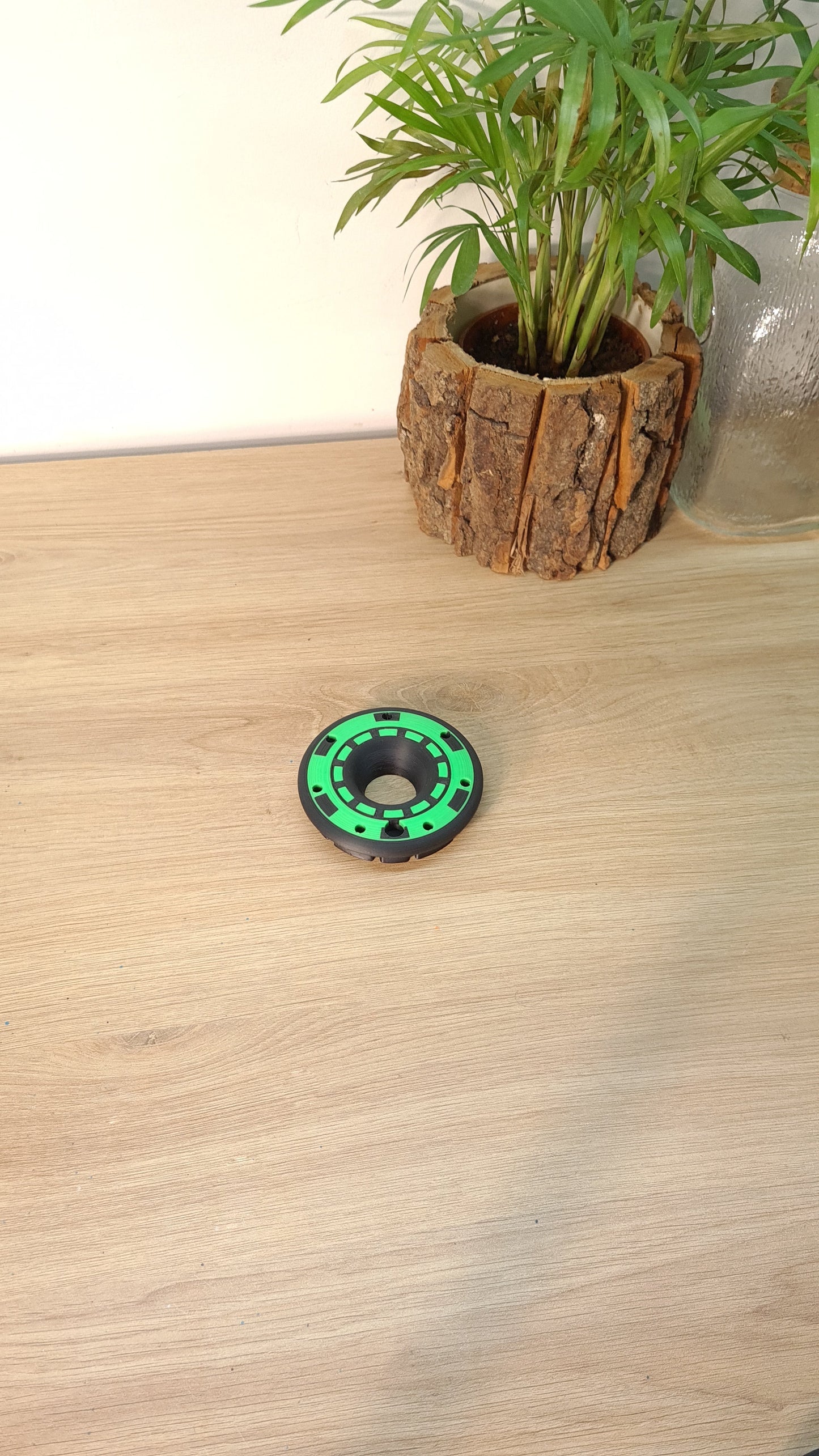 Green and black Formula 1 wheel replica desk accessory, great F1 fan gift