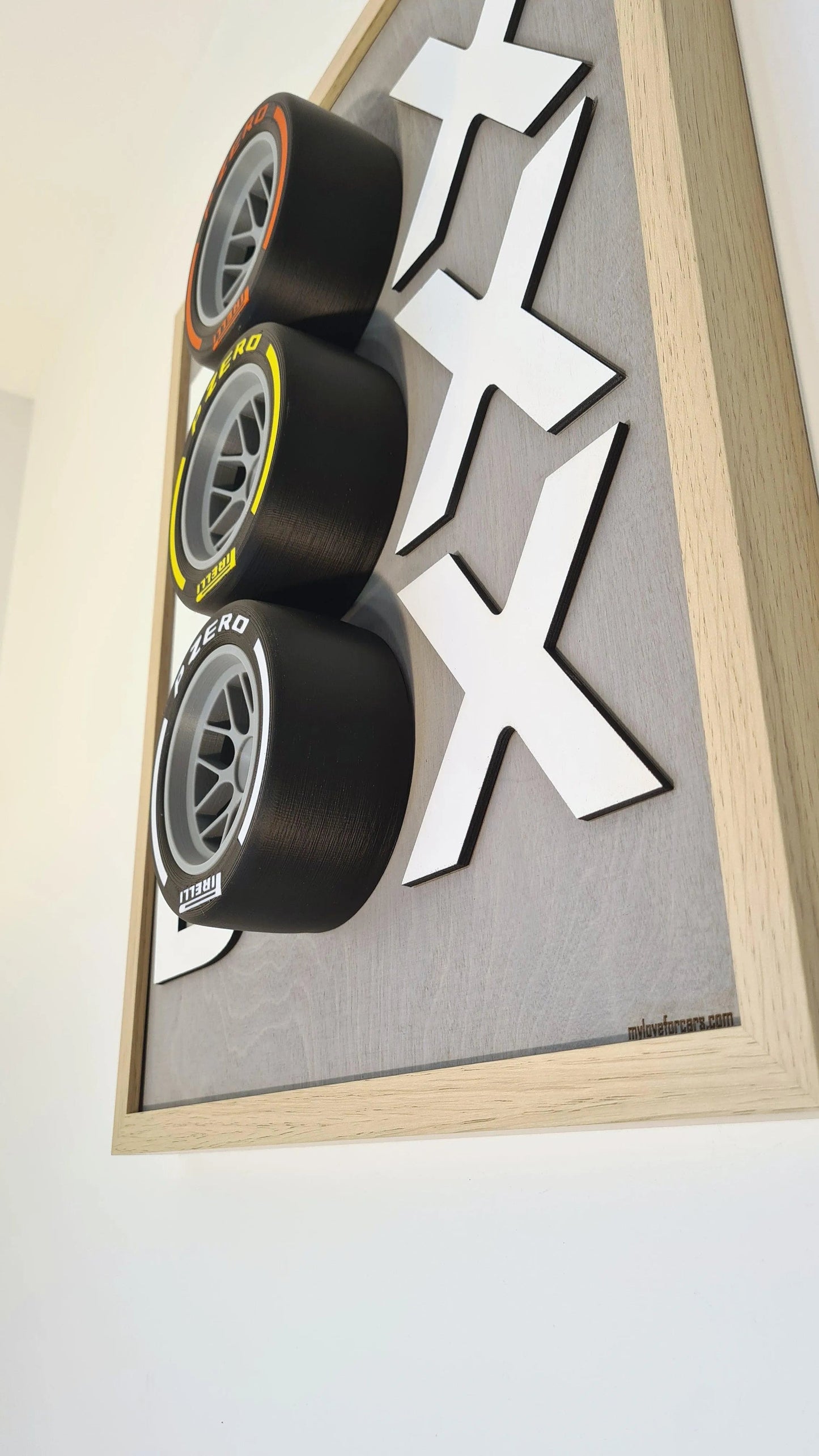 3D F1 Pirelli race tire Tic-Tac-Toe wall art with hard, medium, soft compounds, framed F1 fan gift.