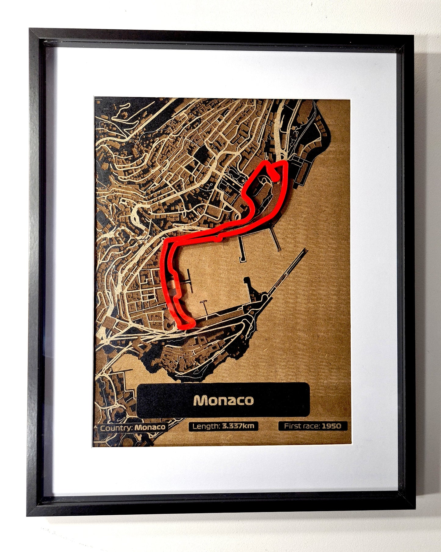 Monaco Formula 1 Circuit 3D wooden track map framed F1 wall art