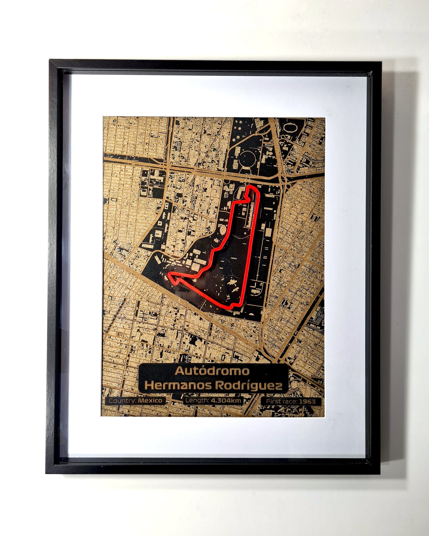Autódromo Hermanos Rodríguez Mexico Grand Prix F1 circuit map framed wall art, ideal Formula 1 fan gift.