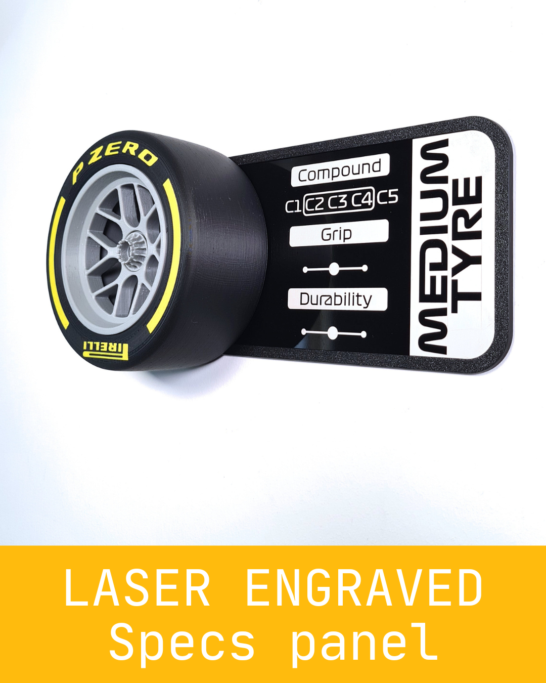 F1 Tyre and Rim Replica WITH specs panel - Wet