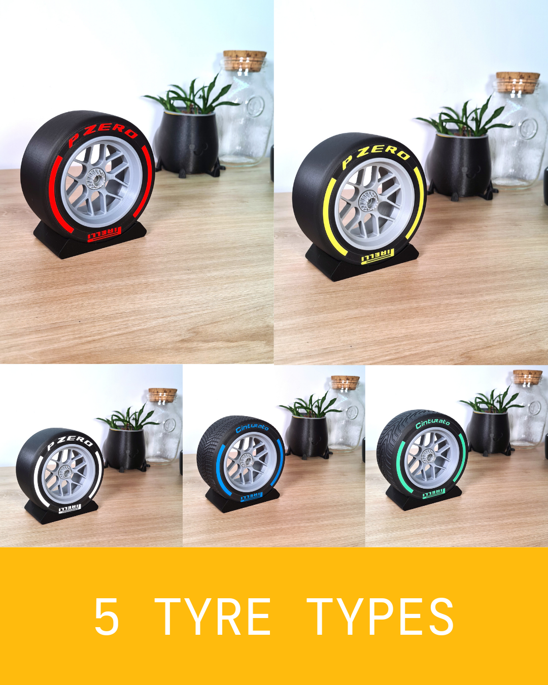 Réplique de pneu et de jante F1 - Soft - Medium - Hard - Inter - Wet - 125 mm - 5"
