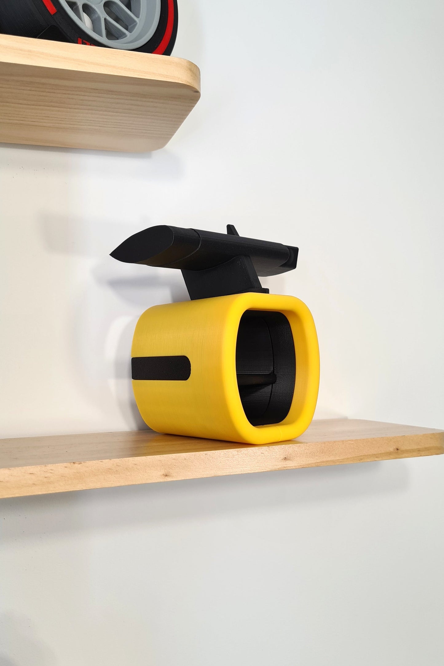 Yellow F1 car rear wing and engine cover replica model, perfect gift for Formula 1 fans.