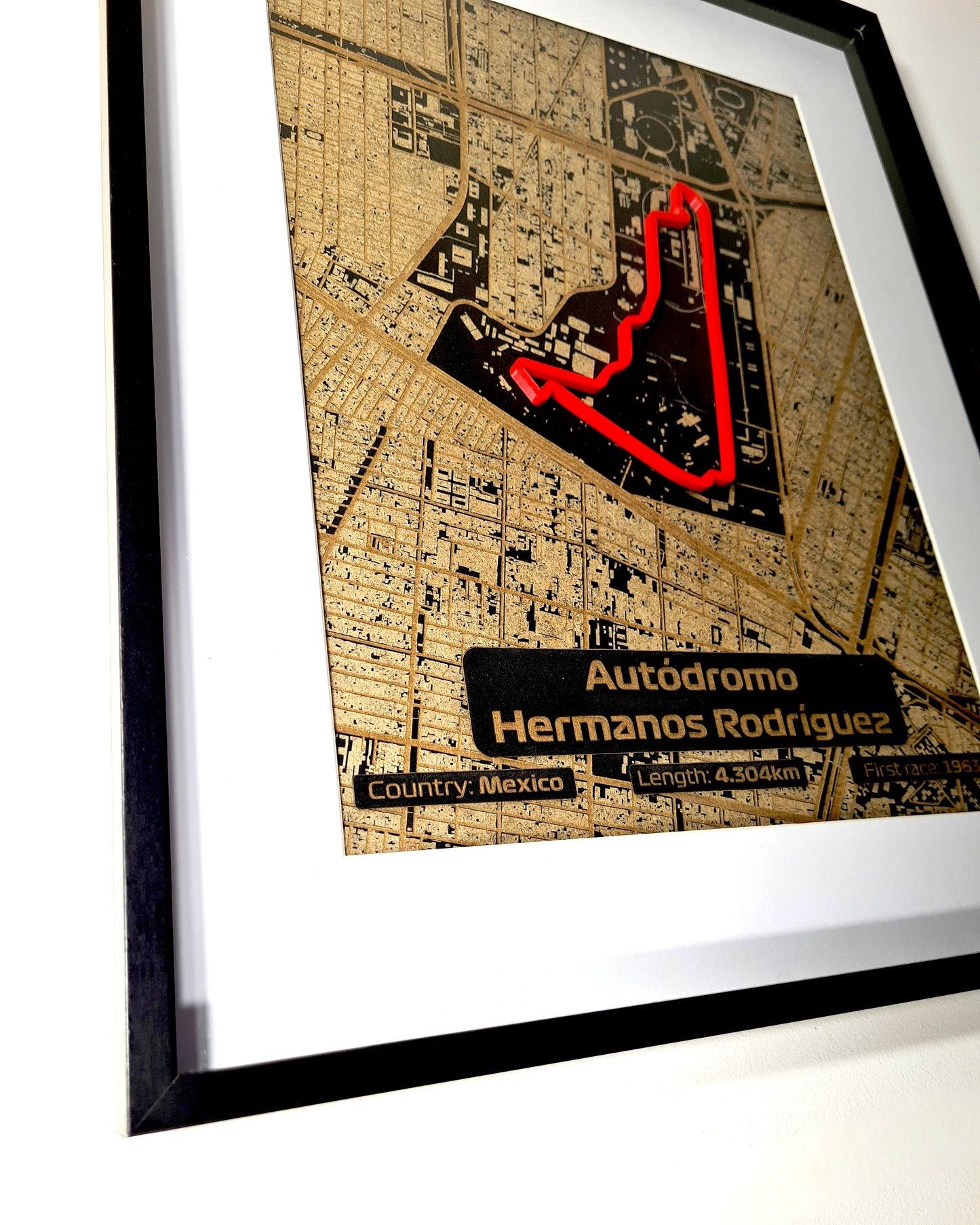 Autódromo Hermanos Rodríguez F1 track 3D framed wall art, Mexico City Grand Prix decor.