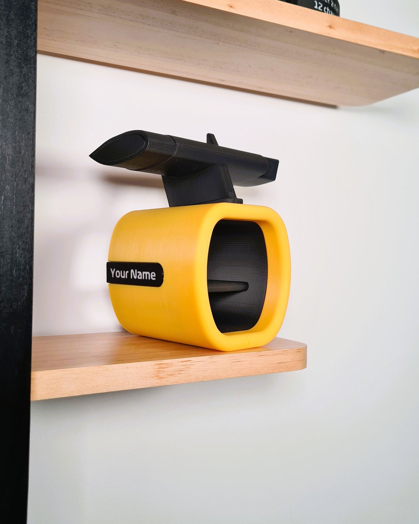 Yellow F1 rear wing 3D printed model with personalized name, perfect Formula 1 fan gift.