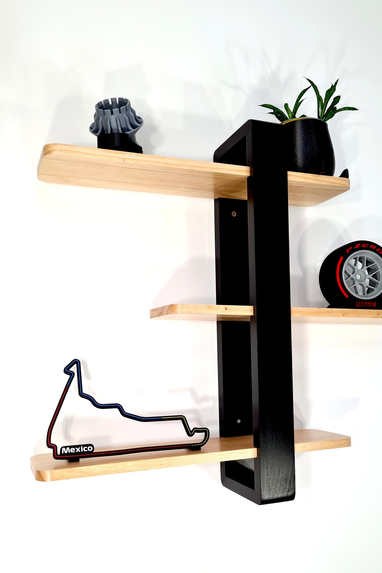 F1 motorsport decor display with Mexico circuit track model, Pirelli P Zero tire replica, 3D printed turbocharger, perfect F1 fan gift
