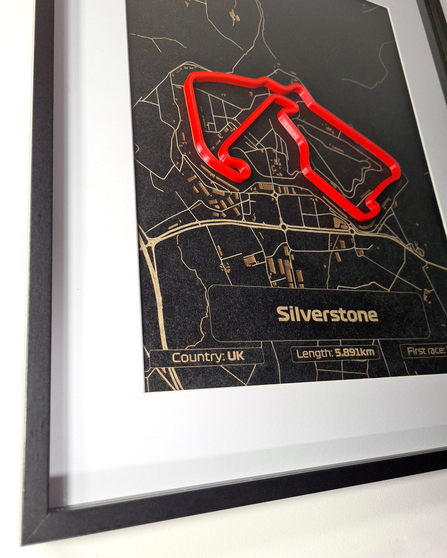 Silverstone Formula 1 circuit 3D laser-engraved framed wall art, perfect F1 fan gift