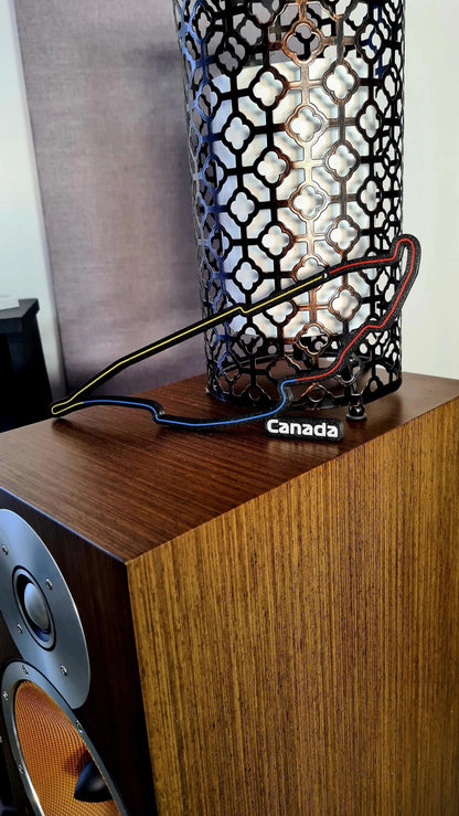 Canada F1 Circuit Gilles Villeneuve 3D track model wall art, red yellow blue outline, F1 fan gift