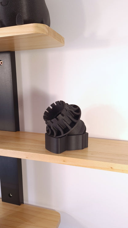 Black 3D printed F1 wheel replica, Formula 1 decor for F1 fans.