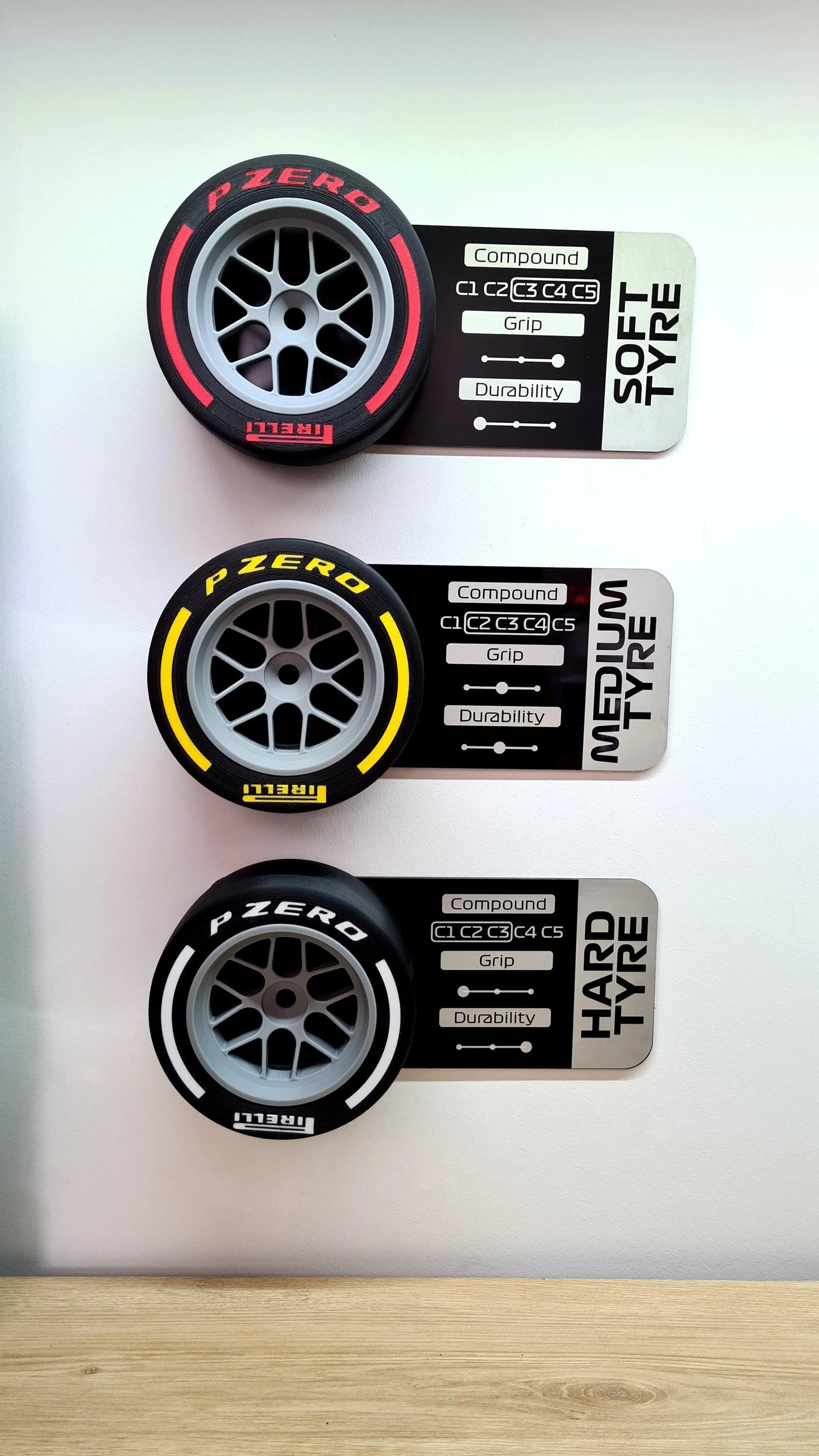 F1 Tyre and Rim Replica WITH specs panel - Hard - MyLoveForCars