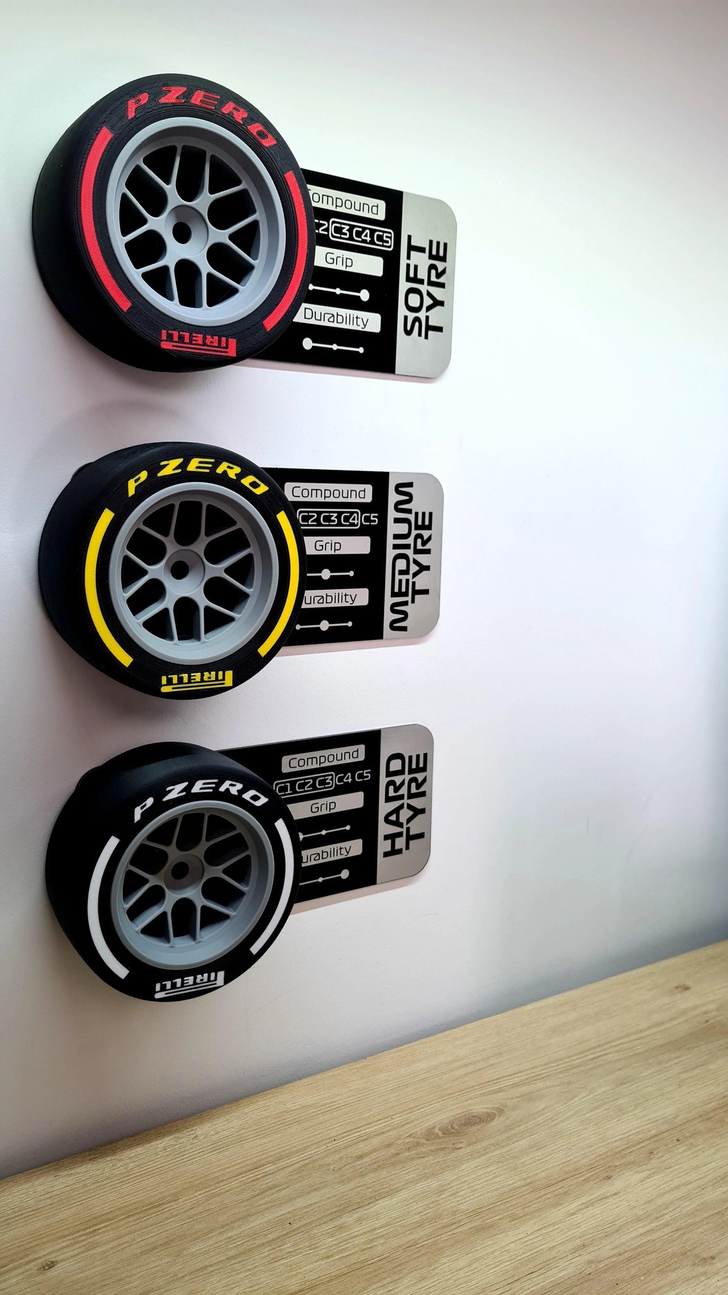 F1 Tyre and Rim Replica WITH specs panel - Soft - Medium - Hard - Inter - Wet - MyLoveForCars