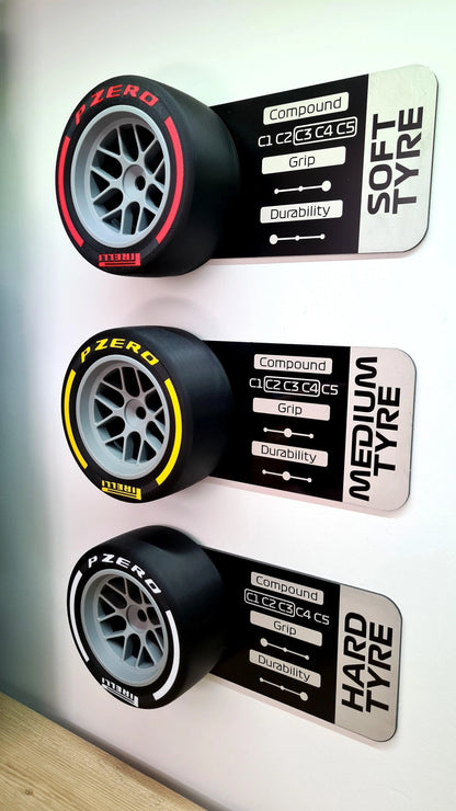 F1 Tyre and Rim Replica WITH specs panel - Hard - MyLoveForCars