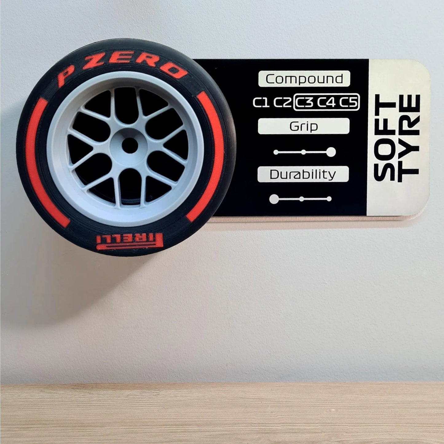 F1 Tyre and Rim Replica WITH specs panel - Soft - MyLoveForCars