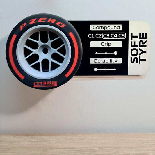 F1 Tyre and Rim Replica WITH specs panel - Soft - MyLoveForCars