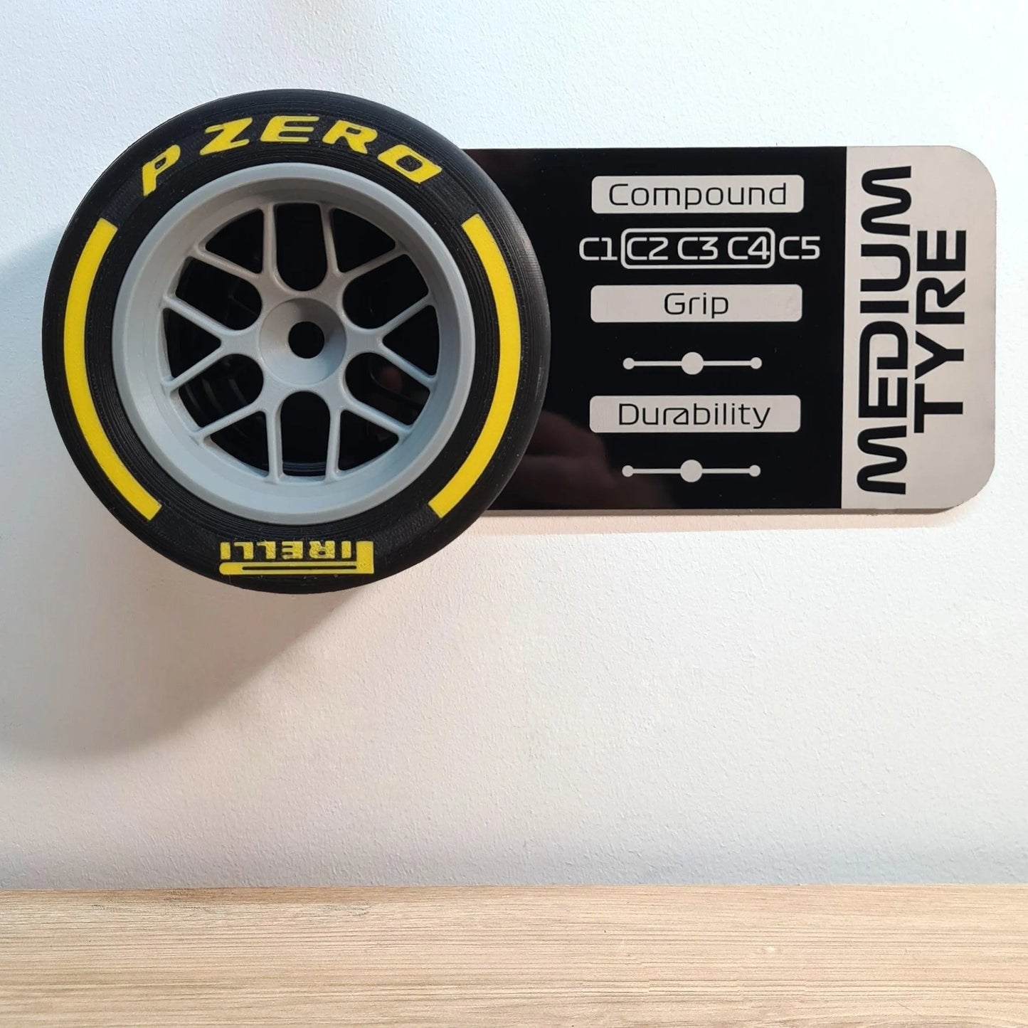 F1 Tyre and Rim Replica WITH specs panel - Soft - Medium - Hard - Inter - Wet - MyLoveForCars