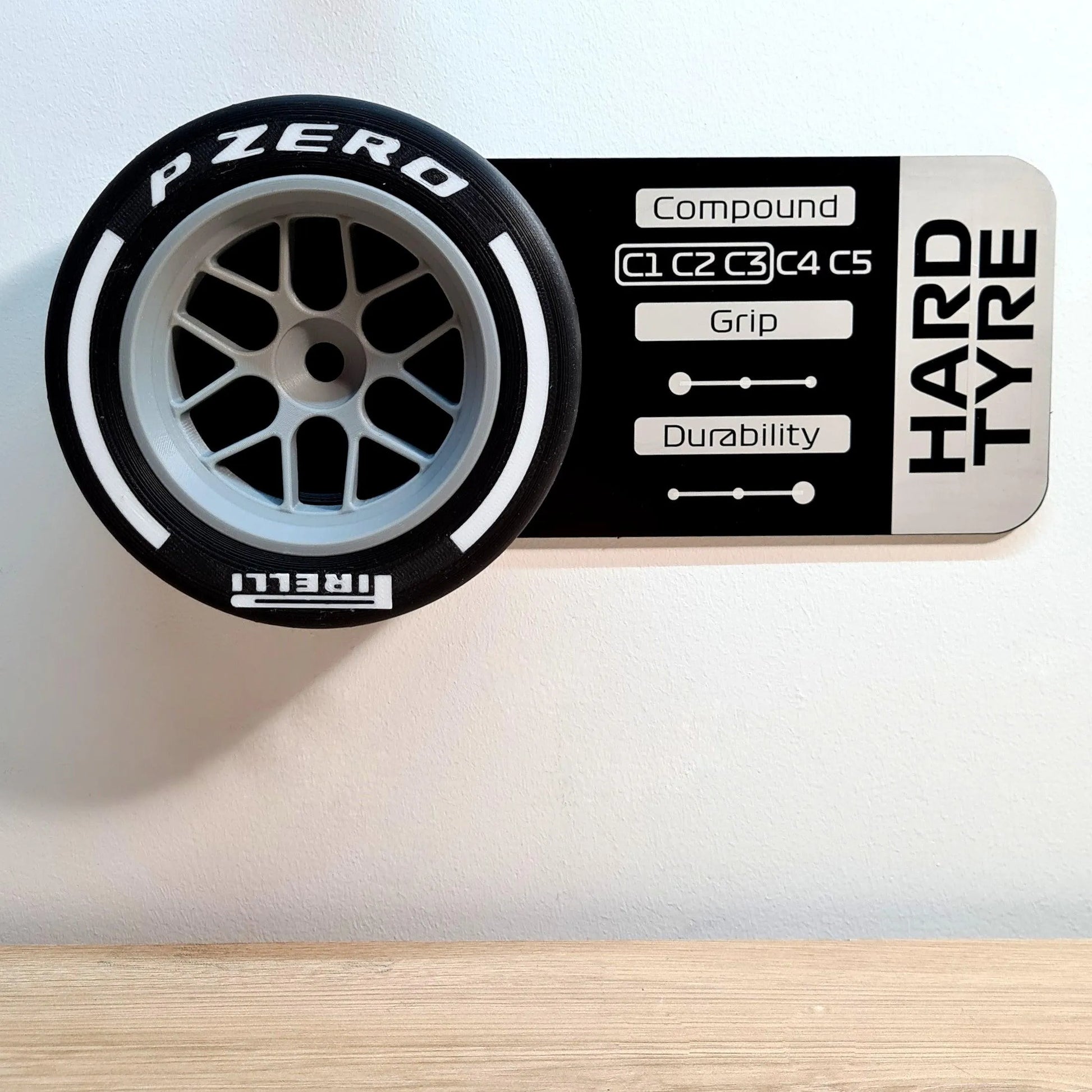 F1 Tyre and Rim Replica WITH specs panel - Hard - MyLoveForCars