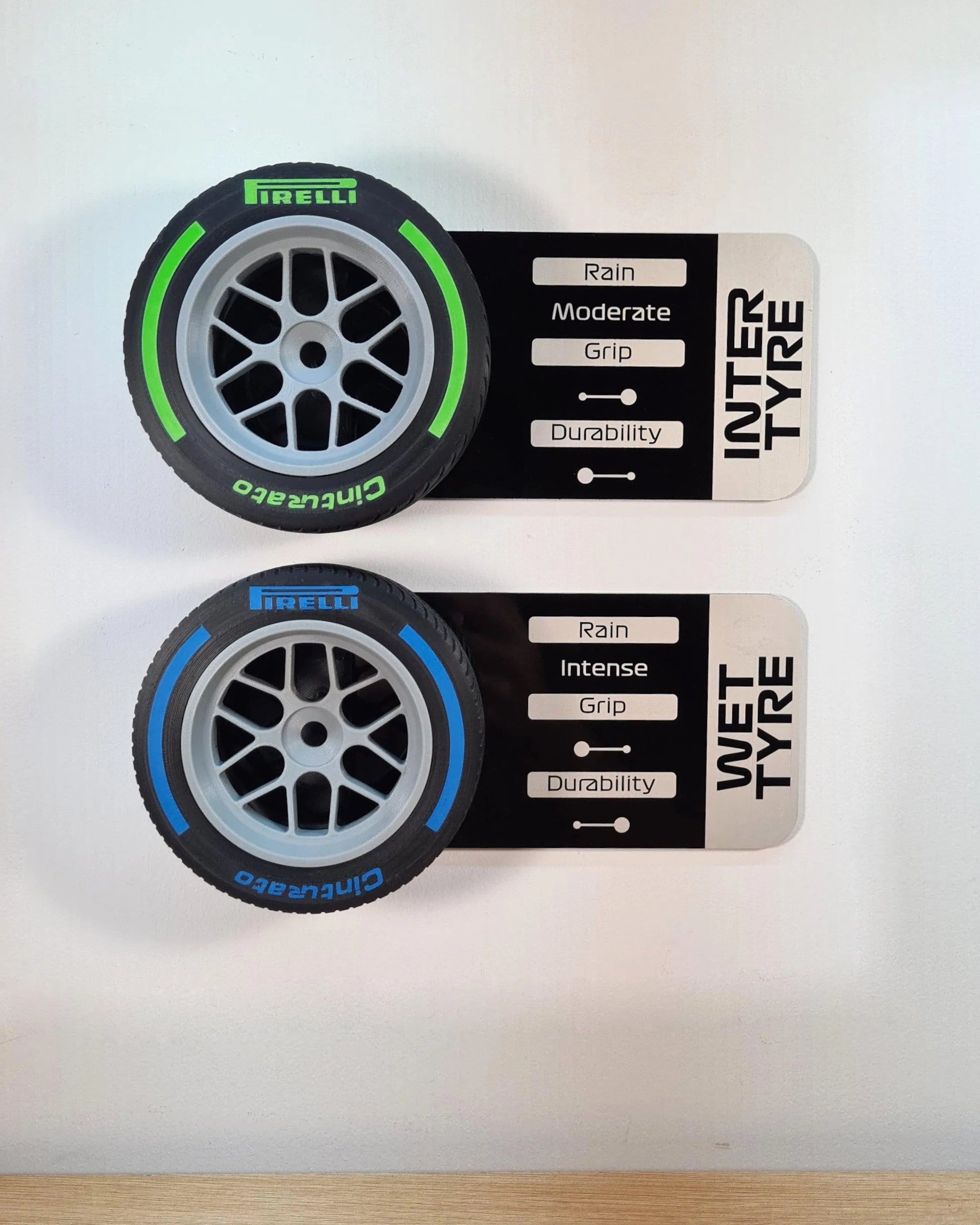 F1 Tyre and Rim Replica WITH specs panel - Wet - MyLoveForCars