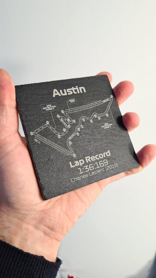 Austin Formule 1 baan glazen onderzetters - 10x10cm