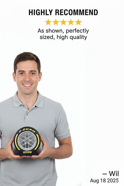 Miniature yellow Pirelli P Zero F1 tire replica display model, great F1 fan gift