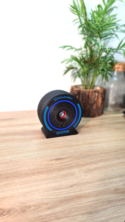 Pirelli Cinturato blue F1 intermediate tire replica desk display model, unique Formula 1 fan gift.