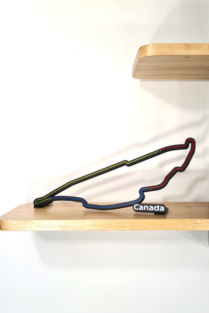 Circuit Gilles-Villeneuve Canada F1 3D track model, black with colorful lines, motorsport fan gift.