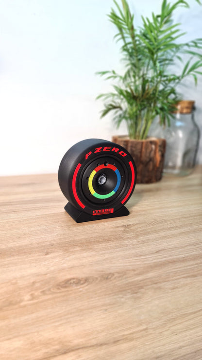 Pirelli P Zero F1 tire replica display model with multi-compound colors, great motorsport fan gift.