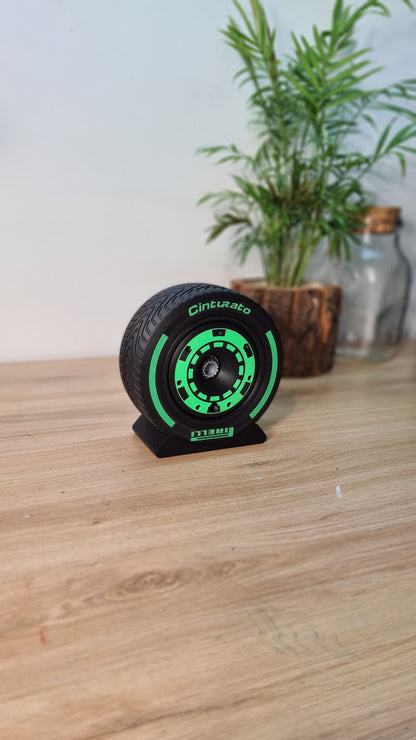 Pirelli Cinturato F1 Intermediate green tire replica display model for motorsport fans