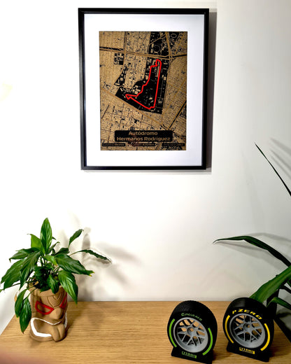 Autódromo Hermanos Rodríguez F1 circuit map framed wall art, perfect Mexico Grand Prix fan gift.