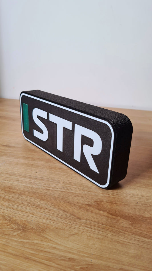 3D printed F1 race start signal display with green 'STR' text, great F1 fan gift.