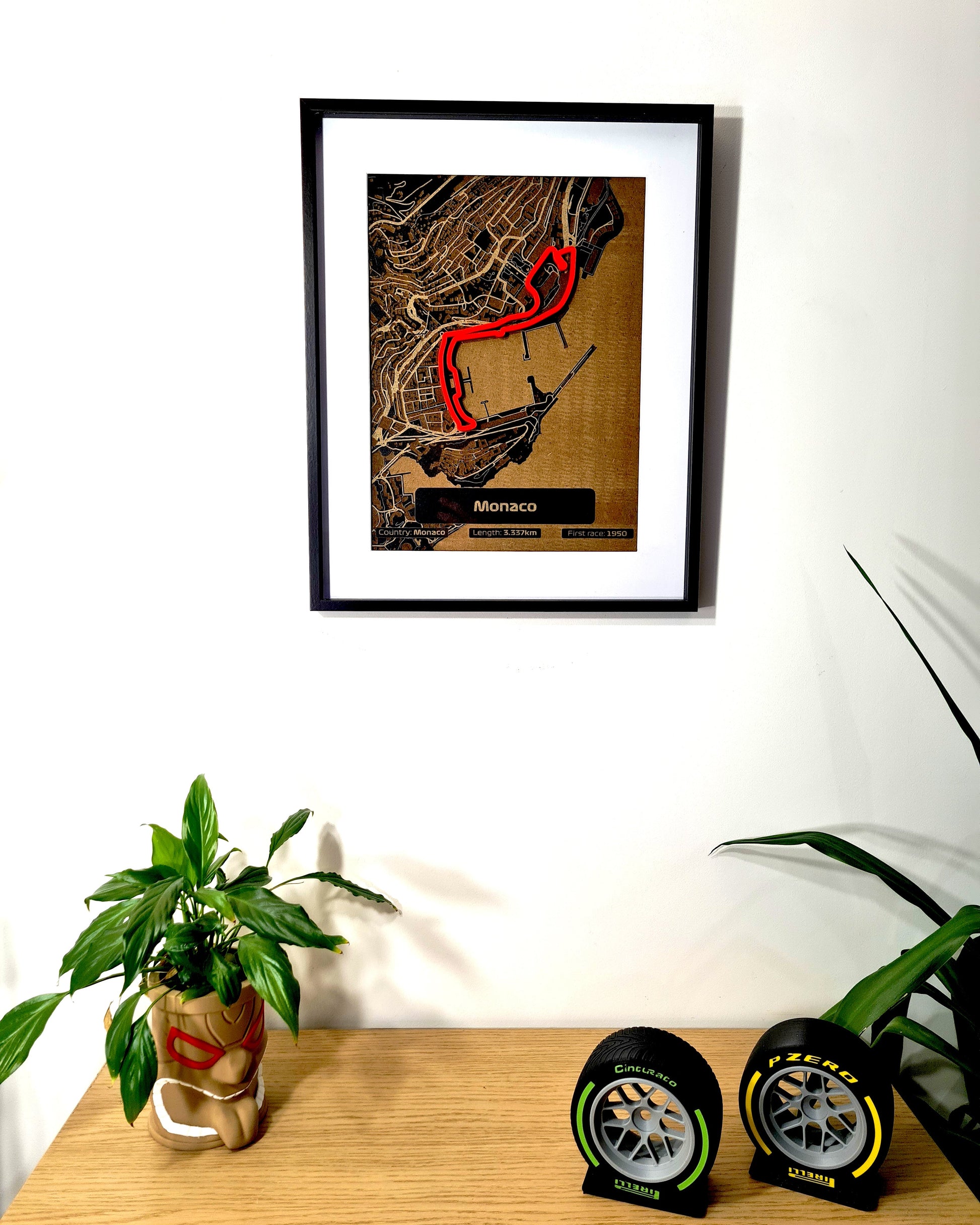 Monaco Formula 1 circuit map framed wall art, laser-cut wood motorsport decor