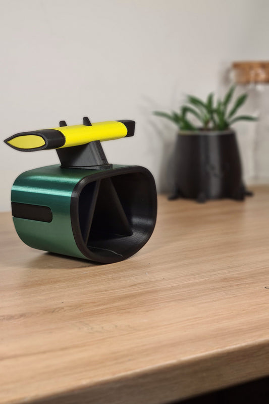 3D printed F1 car front wing desk organizer in dark green and yellow, unique F1 fan gift.