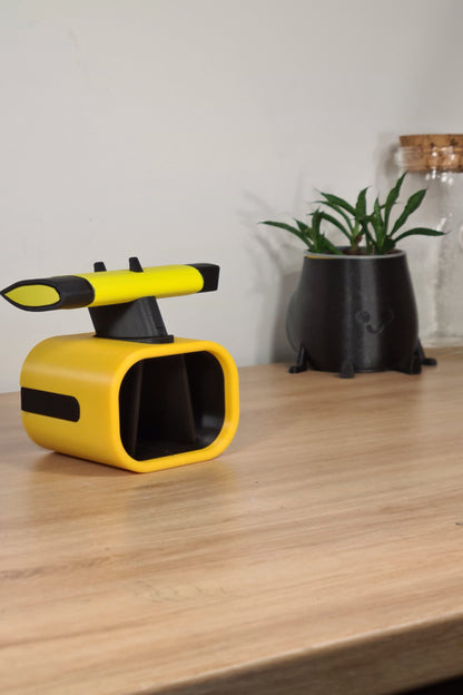 Yellow and black 3D printed Formula 1 rear wing desk organizer, ideal F1 fan gift.