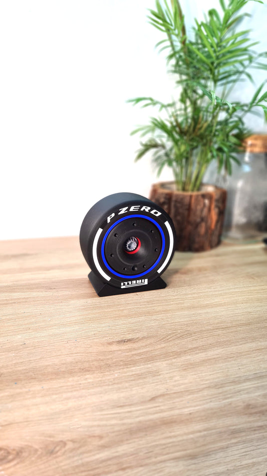 Pirelli P Zero Formula 1 intermediate tire replica desk display, perfect F1 fan gift.