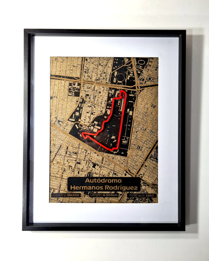 Autódromo Hermanos Rodríguez Mexico Grand Prix F1 circuit map framed wall art, ideal Formula 1 fan gift.
