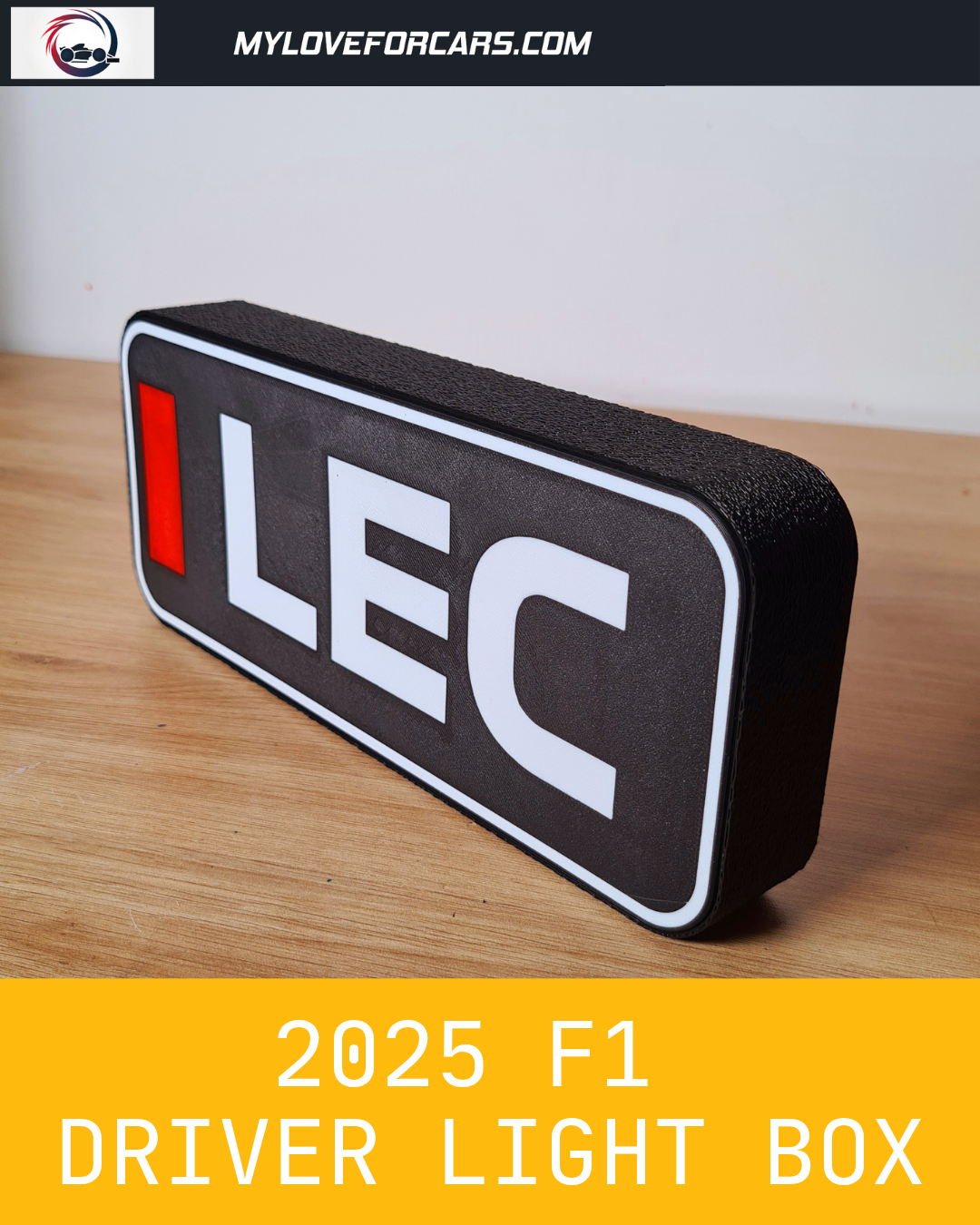 Boîte lumineuse LED personnalisée Sauber Gabriel Bortoletto F1 avec noms F1 à 3 lettres