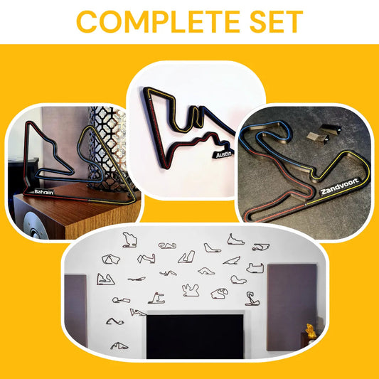 Complete set 3D F1 Grand Prix circuit track wall art decor for motorsport fans.