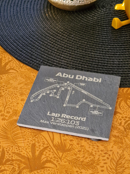 Abu Dhabi Formula 1 track glass coasters - 10x10cm