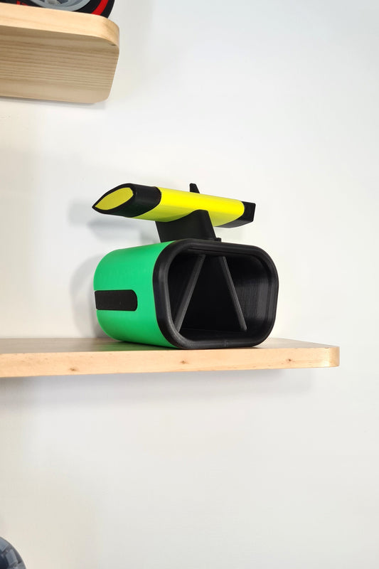 3D printed green and yellow F1 car rear wing desk pen holder, motorsport gift.