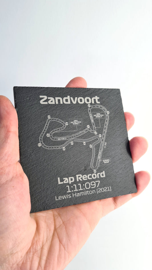 Zandvoort Formula 1 circuit slate coaster, Lewis Hamilton 2021 lap record F1 fan gift