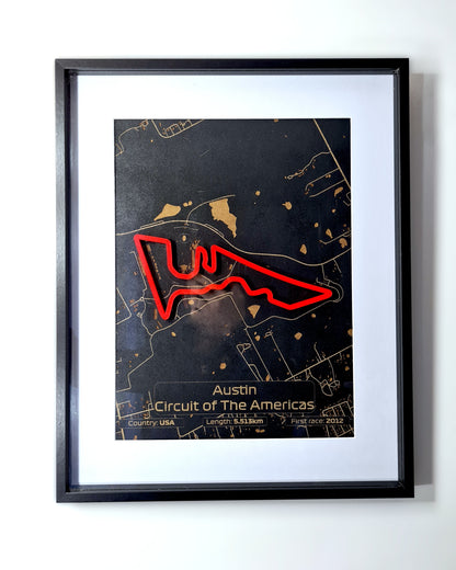 Red 3D Austin Circuit of The Americas F1 race track framed wall art, unique F1 fan gift.