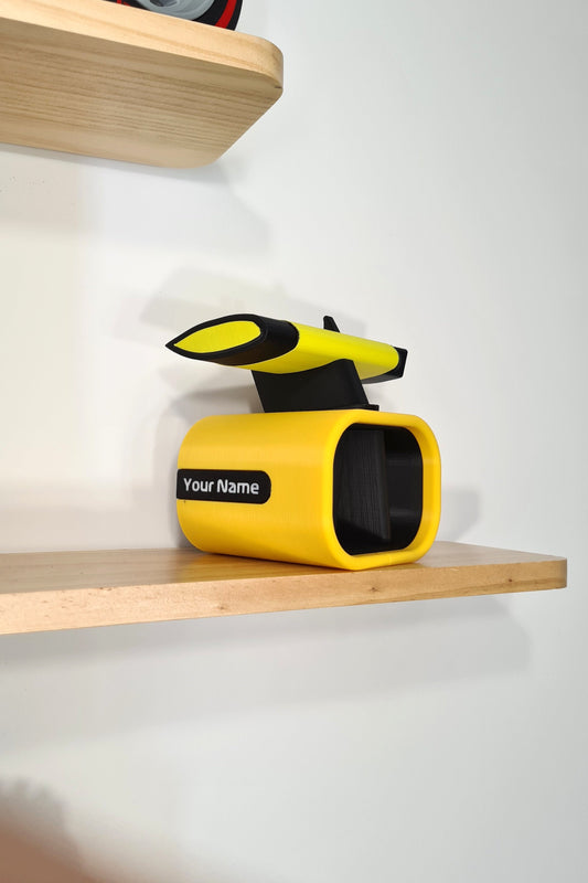 Customizable yellow and black 3D printed F1 car wing display model, ideal F1 fan gift.