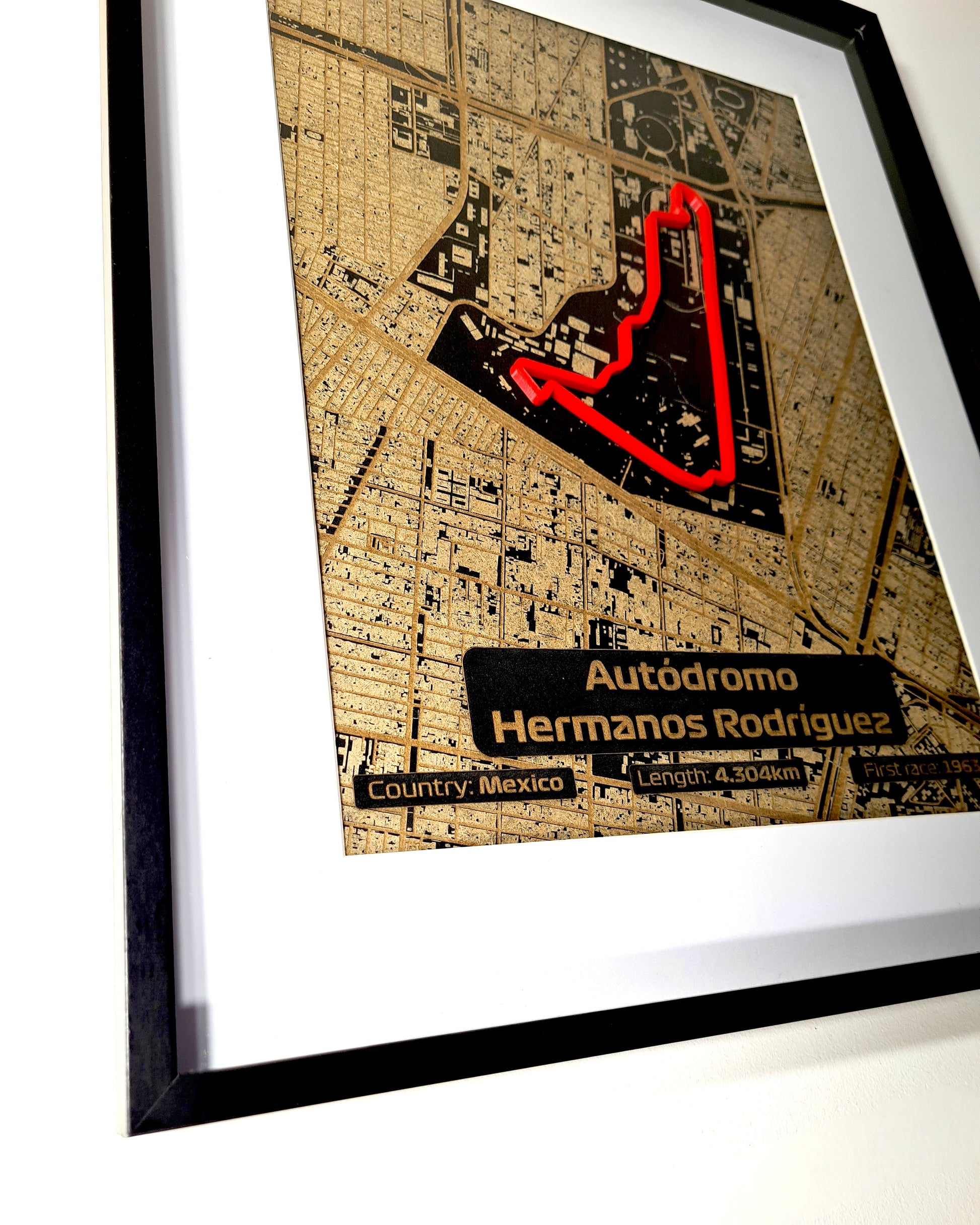 Autódromo Hermanos Rodríguez F1 track 3D framed wall art, Mexico City Grand Prix decor.