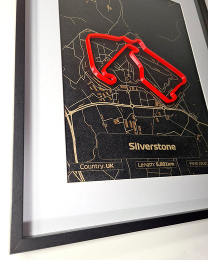 Silverstone Formula 1 circuit 3D laser-engraved framed wall art, perfect F1 fan gift