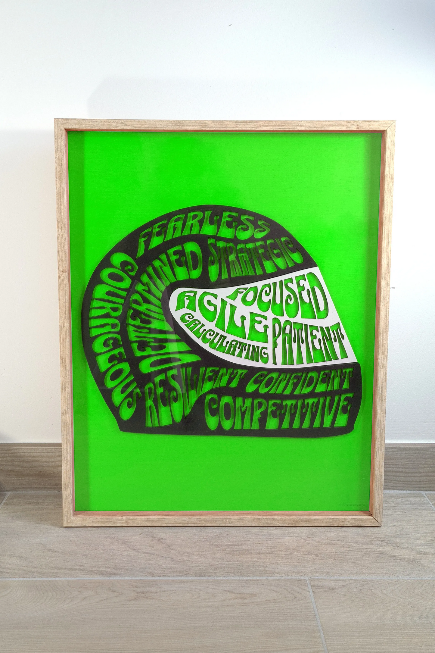 Racing pilot spirit framed multilayered laser cutted wood - 3 sizes - 6 colors - F1 helmet