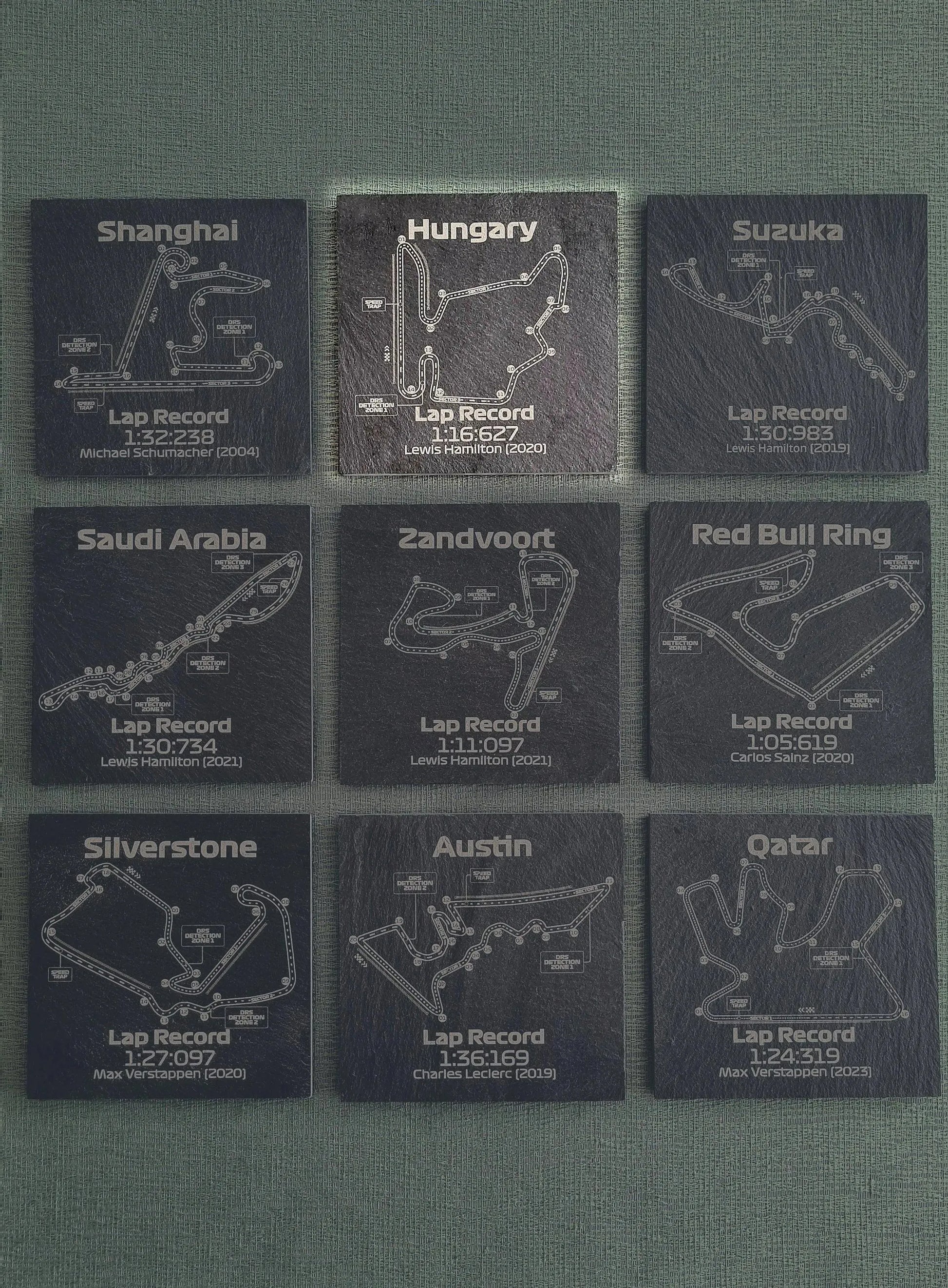 Hungary Formula 1 track glass coasters - 10x10cm - MyLoveForCars